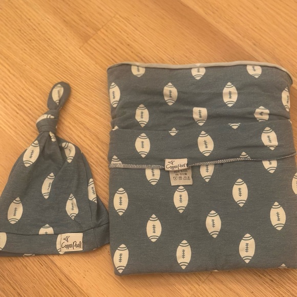 Copper Pearl Other - Copper Pearl Football Print Hat and Swaddle Blanket Set